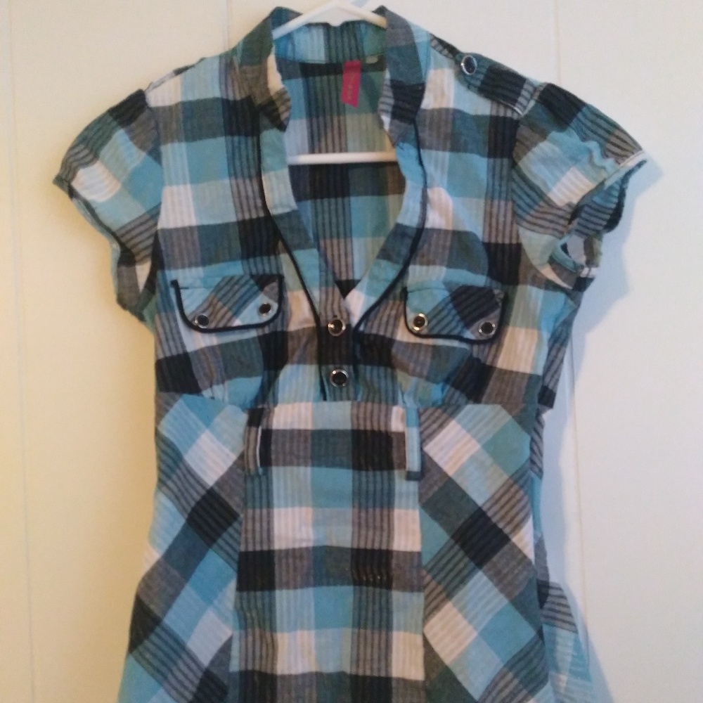 Blue, White, and Black Striped Shirt